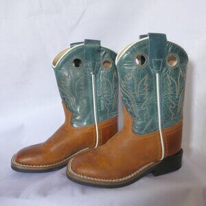 Old West Kids Boots in Teal and Brown